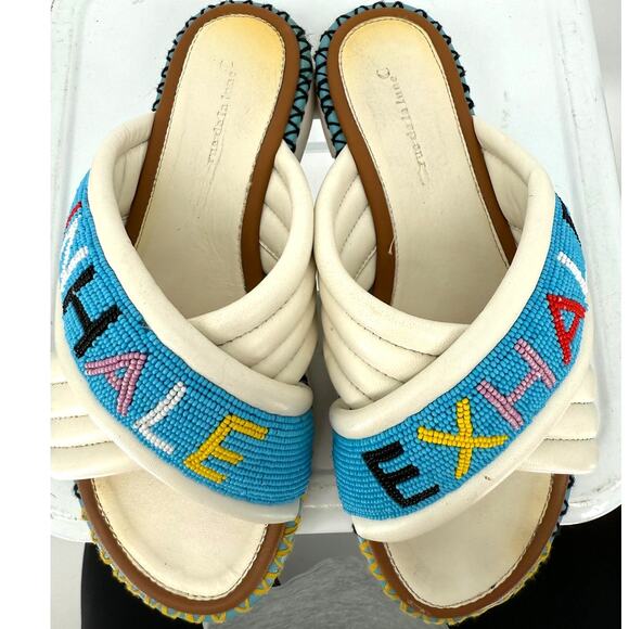 Rue De La Lune Slide Sandal Exhale Beaded Puff Padded Crossover Strap - Picture 5 of 7